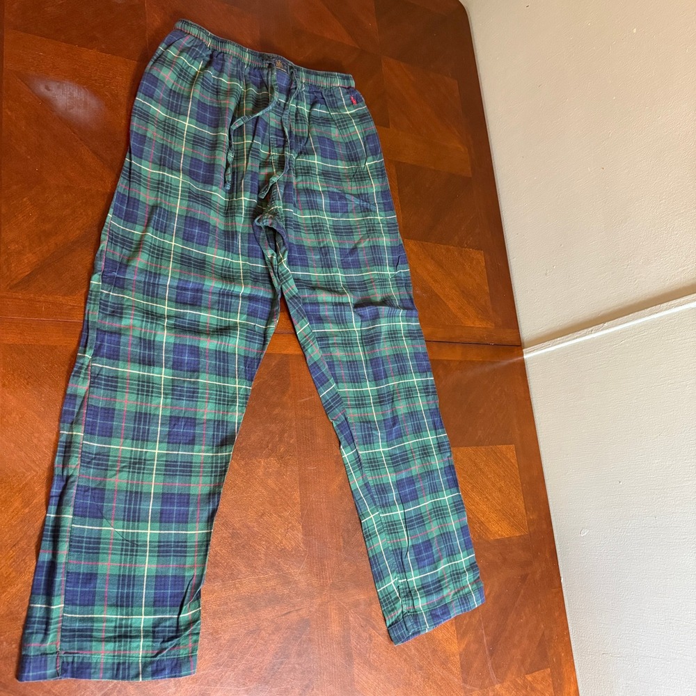Polo Ralph Lauren Mens Green Blue Plaid Pajama Pants Sleepwear Large